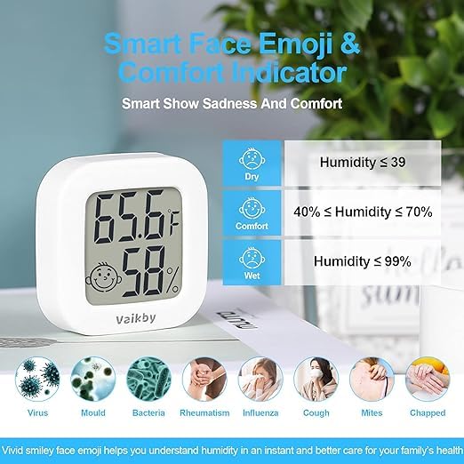 Vaikby Indoor Thermometer 2Pack, Humidity Gauge Meter Digital Hygrometer Room Thermometer for Home, Hight Accurate Temperature and Humidity Monitor for Greenhouse, Reptile, Humidors, Cellar, Office - size: ℉