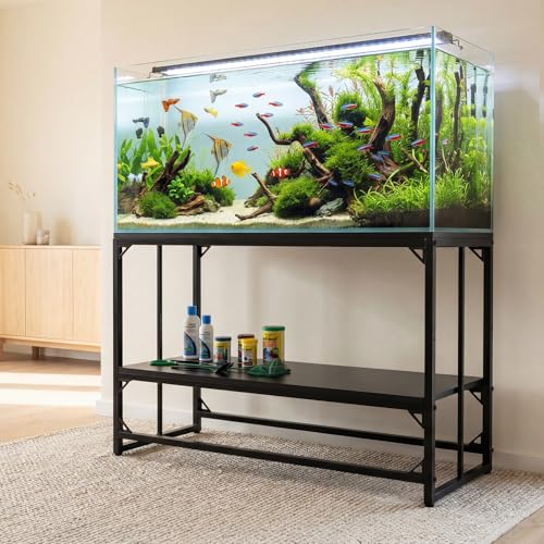 Fish Tank Stand, 50-75 Gallon Heavy Duty Metal Aquarium Stands, Reptile Tank, Turtle Tank, Breeder Tank Stand, 900LBS Capacity Terrarium Stand Rack with 2-Tier Storage Shelves (47.8"x19.7"x31.5") - color: Black, size: (50 Gallon)47.8"x19.7"