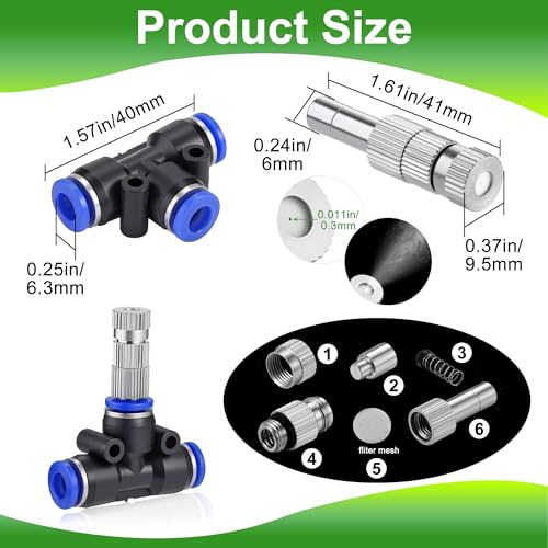 30 Pcs Brass Misting Nozzles Mister & 1/4" Water Misting Nozzle Tees Kit | Replacement Nozzles with Filter Mesh 0.012"/0.3mm Orifice Misting System Heads Sprayer for Outdoor Cooling System - style: Mister Heads 15 Pcs + 1/4'' Misting Nozzle Tees 15 Pcs