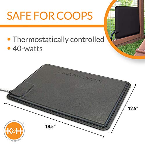 K&H Heating Pad, Thermo Heated Chicken Pad, Safety Listed, 40W, Black | Warming Nesting Chicken Coop Accessory, Poultry Chick Heat Lamp Alternative, Automatic Temperature, 18.5x12.5 in