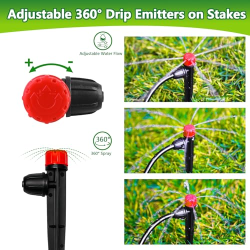50 Pieces Drip Irrigation Emitters, Adjustable 360 Degree Drip Stream Emitters on 5" with Stake for 1/4" Drip Irrigation Tubing Irrigation 8 Hole Stream Drippers for Garden Watering System - size: Stream Emitters - 50 Pieces