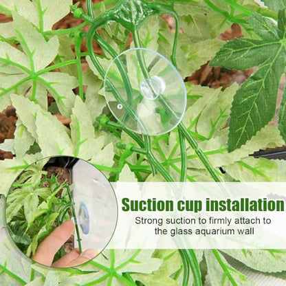 DONGKER Reptile Terrarium Plant, 12'' Artificial Hanging Plants with Suction Cups for Bearded Dragon Lizard Gecko Frogs Tank - color: Color 2