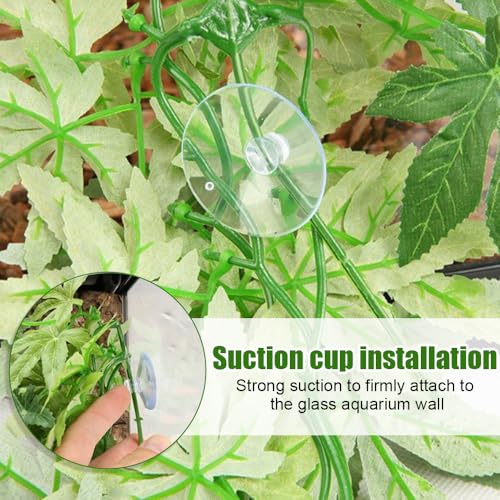 DONGKER Reptile Terrarium Plant, 12'' Artificial Hanging Plants with Suction Cups for Bearded Dragon Lizard Gecko Frogs Tank - color: Color 1