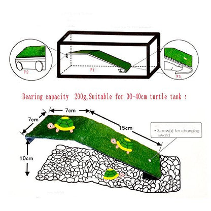Saim Turtle Basking Platform Acrylic Reptile Ramp with Fake Grass Resting Terrace for Aquatic Turtles, Frogs, Newts, Salamanders and Axolotls - Small - color: Small: 8.7inch Lenght