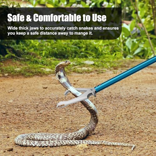 60" Snake Tongs, Professional Aluminum Alloy Standard Reptile Grabber Reacher | Snake Catcher Wide Jaw Handling Tool for Outdoor, Garden, and Emergency Use