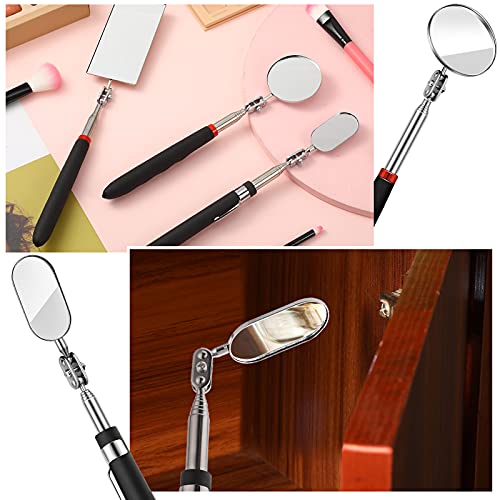 3 Pieces Telescoping Inspection Mirror Round Square Mirror Inspection Tool for Checking Vehicle, Observing Eyelashes Mouth and Other Small Parts(Oval, Square, Round Style) - style: Oval, Square, Round