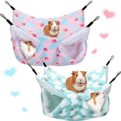 Boao 2 Pcs Guinea Pig Rat Hammock Guinea Pig Hamster Ferret Hanging Hammock Accessories for Small Animals Chinchilla Parrot Sugar Glider Ferret Squirrel (Mint Green, Pink, Heart Pattern) - color: Blue, Pink