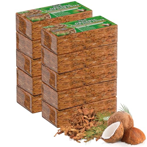 Halatool 10 Pcs Coco Husk Chips for Plants - 11 LB 100% Organic Coconut Coir Chips with Low EC and pH Balanced, Compressed Coco Substrate Growing Mulch Medium for Landscaping, Herbs, Plants, Flowers - color: 10pcs