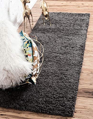 Unique Loom Solid Shag Collection Area Rug (2' 6" x 13' 1" Runner, Graphite Gray) - color: Graphite Gray, size: 2'6" x 13'1" (Runner)