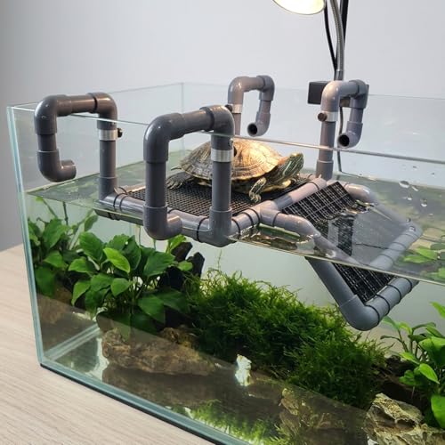 SKARUS Hanging Turtle Basking Platform with Ramp for 15 20 29 55 Gal Tanks | 4.9"-7.3" Adjustable Height, Fits 10.8"-16.1" Wide Aquariums, Non-Slip PVC Climbing Surface, Reptile Dock - size: 10.8"W