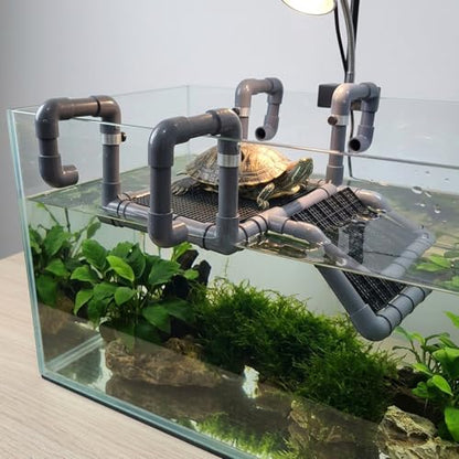 SKARUS Hanging Turtle Basking Platform with Ramp for 15 20 29 55 Gal Tanks | 4.9"-7.3" Adjustable Height, Fits 10.8"-16.1" Wide Aquariums, Non-Slip PVC Climbing Surface, Reptile Dock - size: 10.8"W