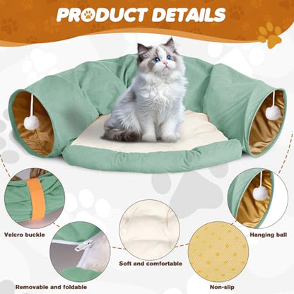 Spardar 2-in-1 Bunny Tunnel Bed, with Removable Mat Hideout, Matcha Green | Collapsible Tunnel Tubes Toys, Washable, Interactive Toys for Rabbits, Chinchilla, Hedgehog, Guinea, Kitty - color: Matcha Green