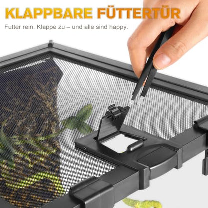 20"x12"x14" Reptile Terrarium, Escape-Proof Glass Arboreal Vivarium for Small Arboreal Reptiles Such as Crested Geckos, with Escape-Proof Lock & Feeding Hatch - size: 20"D x 12"W x 14"H