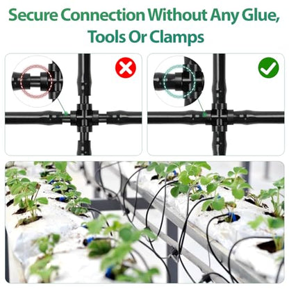 RedChili 50 Pack Drip Irrigation Universal 1/4" Barbed Cross Fitting, Drip System Parts Double Barbed Cross Tee Connectors Fits 1/4-Inch Drip Tubing Irrigation for Drip Line Connection - size: 1/4" Barbed Cross