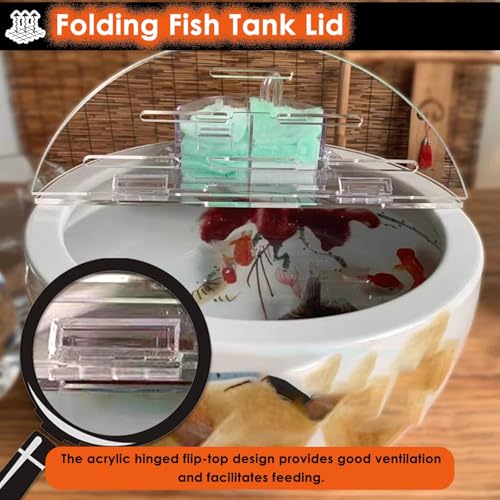 LZMZMQ Clear Acrylic Lid for Round Aquarium, Cat Proof Fish Tank Top Cover, Cuttable Terrarium Anti-Jump Hood with Hole & Hinges, Folding Flip-top(20.5in/52.1cm) - size: 20.5in/52.1cm