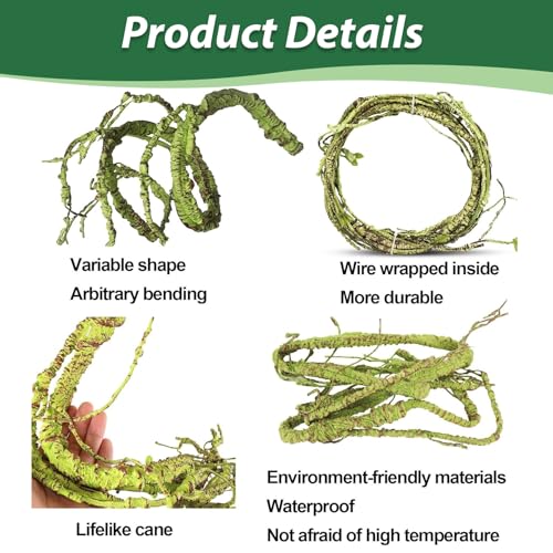 PINVNBY Flexible Bend-A-Branch Jungle Vines Pet Habitat Decor Reptile Plants Terrarium for Lizard, Frogs, Snakes and More Reptiles Climbing (Fat: 43.31 x 0.79 Inch) - size: 1PCS