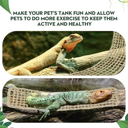 3 Pieces Bearded Dragon Hammock Reptile Hammock Lizard Climbing Lounger with 12 Metal Buckles 12 Suction Cups Tank Accessories Jungle Toys for Hermit Crab Gecko Snake Iguana Amphibian Habitat