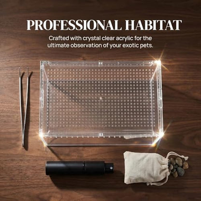 Small Tarantula Enclosure 8×6×4", Magnetic Escape-Proof Terrarium | Compact Clear PC Enclosure with Sliding Lid & 360° Viewing, Perfect for Isopods, Beetles & Small Tarantulas, Easy Setup - size: A-S(8x6x4in)