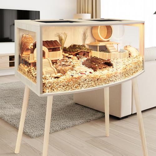 Prolee Hamster Cage with Curved Design,Chew Proof Wooden Hamsters Enclosure with Leg Stand and Openable Top or Gerbils,Hamster Habitat - size: 40"L x 20"W x 20"H