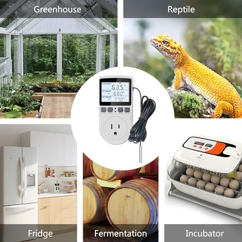 KT3100BL Digital Temperature Controller Outlet Socket Plug in Thermostat | HD LCD Display 15A 120V Output with Blue Backlight 3m Temperature Sensor - style: KT3100BL Blue backlight