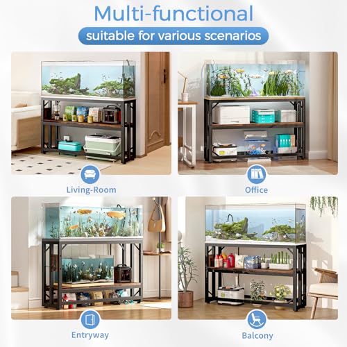 METYERRY 55 Gallon Fish Tank Stand with Power Outlet,Adjustable Shelf | 860 LBS Heavy Duty Metal Frame, Fits Fish Tanks Reptile Tanks and Turtle Tanks, Water Resistant Board, Home Aquarium Setup - color: Rustic Brown, size: 55 Gallon