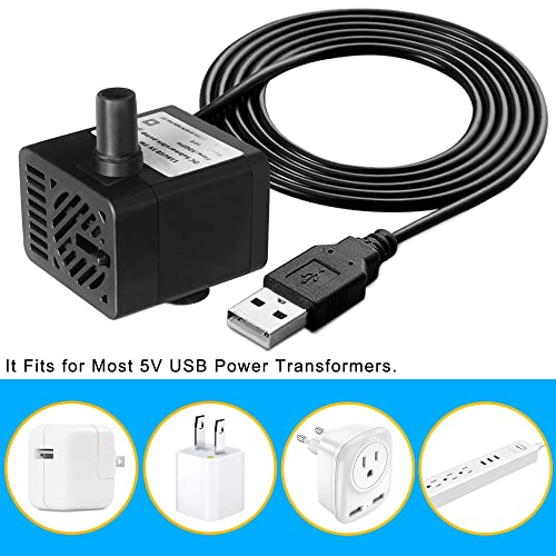 DC 5V USB Mini Submersible Water Pump with Tubing for Pet Fountain, Aquarium Fish Tank, Pond, Fountain, Hydroponics