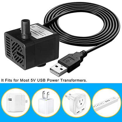DC 5V USB Mini Submersible Water Pump with Tubing for Pet Fountain, Aquarium Fish Tank, Pond, Fountain, Hydroponics