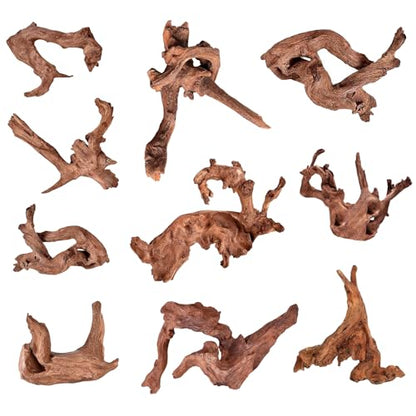Jorewood Natural Small Aquarium Driftwood for Fish Tanks & Reptile Terrariums – Safe Fish Tank Decorations, Unique Twisted Branches 10-Piece 2-4 Inch Low Tannin, Easy to Sink - size: Mopani Driftwood 2-4" (Pack of 10)
