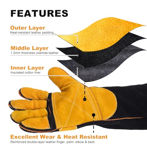 TOPDC Animal Handling Gloves, 16-Inch Bite & Scratch Resistant for Dog Cat | Arm Sleeve Design Helps Protect Hands and Forearms During Dog and Cat Grooming, Training, and Vet Visits