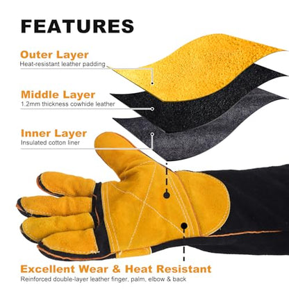 TOPDC Animal Handling Gloves, 16-Inch Bite & Scratch Resistant for Dog Cat | Arm Sleeve Design Helps Protect Hands and Forearms During Dog and Cat Grooming, Training, and Vet Visits