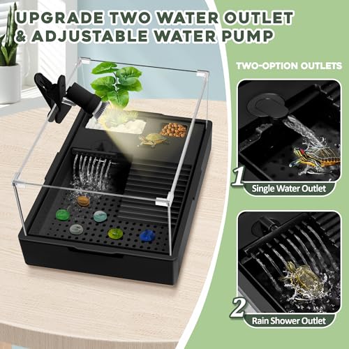 GOZILLA Small Turtle Tank Kit+Water Pump+Lamp, Acrylic Turtle Tank Starter Kit with Adjustable 5W Water Pump and Timing/Dimming Lamp, Multi-Functional Area for Small Turtles(Black Kit). - color: Black Kit