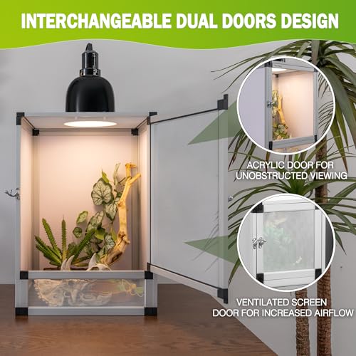 Jumping Spider Enclosure, Small Reptile Cage Hatching Habitat, Toxirium 8" x 8" x 12" Screen & Acrylic Doors, Ventilated Terrarium for Lizards, Snakes, Frogs, Easy Assembly, Two Doors