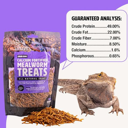 Fluker’s Grub Bag All Natural Calcium Fortified Mealworm Treats, Packed with Protein, Rich in Nutrients, A Reptile Favorite, 3 oz