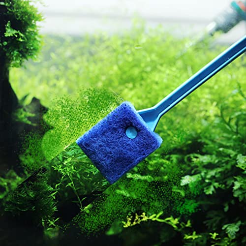 Algaes Cleaning Brush Aquarium Scrubber Cleaner for Glass Long Handle 2-Sided Sponge Pad Fish for Tank Cleaning to Aquarium Algaes Scraper Sponge Glass, Green