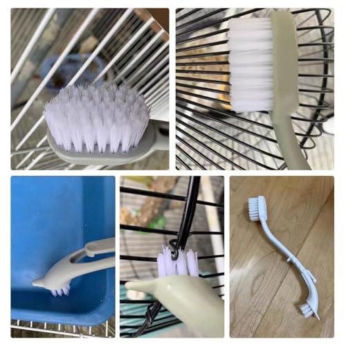 MANON ROSA Bird Cage Cleaner with Two Brush Heads Long Handle Tool for Cleaning Bird Parrot Cages Kennels Perches