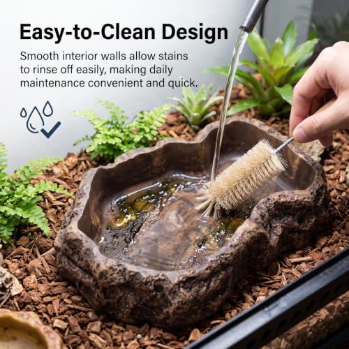 Reptile Water Dish, 600ml Tortoise Food Bowl - Natural Rock Texture Feeding & Bathing Bowl, Brown, 8.9x6.50x1.77 Inch, Snake Water - color: brown