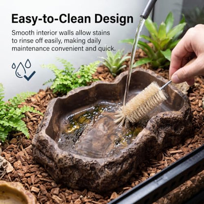 Reptile Water Dish, 600ml Tortoise Food Bowl - Natural Rock Texture Feeding & Bathing Bowl, Brown, 8.9x6.50x1.77 Inch, Snake Water - color: brown