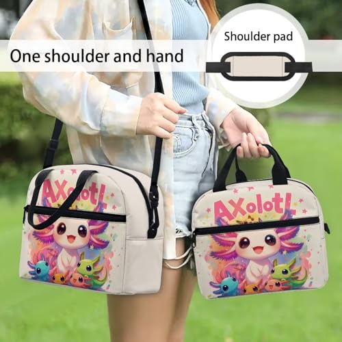 Axolotl Kids Lunch Box Girls Reptiles Lunch Bag Outdoor Camping Rainbow Lunchbag Picnic Lunchbox Back to School Lunchbox Student Insulated Lunch Bag Lunch Container - color: Axolotl Rainbow