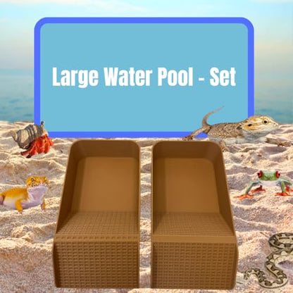 Hermit Crab, Lizard, Turtle, Amphibian XL Watering Pool | Platform Pool Accessory with Access Ramp for Pet Habitats | 9.75" x 5" | Made in USA (X-Large) (Salt + Fresh, Tan) - color: Salt + Fresh, Tan