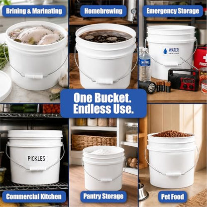 3.5 Gallon Bucket, Food Grade w/Lid BPA-Free, 1 Pack/White | Airtight Gasketed Tear Strip Lid, Heavy-Duty 90 Mil HDPE Plastic Pail, Bulk Storage, Food Safe Durable Container, Made in USA - size: 1 Pack