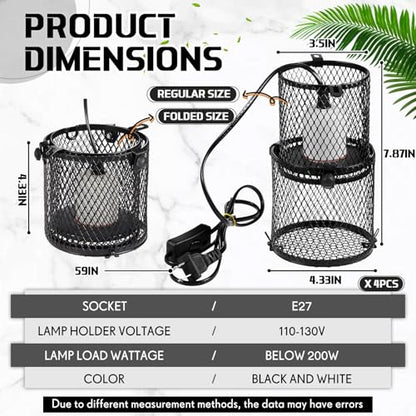 Retractable Reptile Heat Lamp Holder, Ceramic Heat Emitter Lamp-Cage with Adjustable Anti-Scald Mesh Cage Heating Lamp Stand for Pet Amphibian Snake Lizard Frog Chick, Without Bulb(White) - color: White
