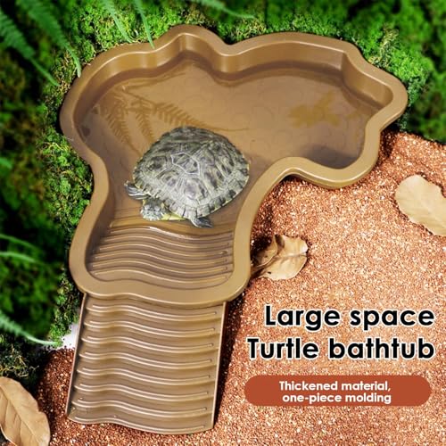 Reptile Water Pool Turtle Pool | Turtle Soaking Tub with Ladder Turtle Pool Scenery for Gecko, Turtle, Bearded Dragon, Aquatic Climbing Pet, Amphibians - color: Brown
