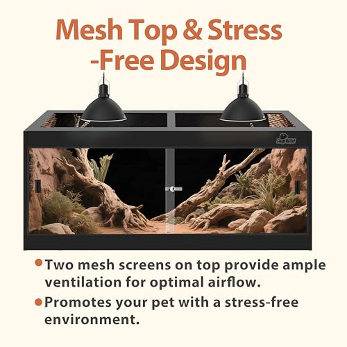 4x2x2 (120 Gallon) PVC Reptile Enclosure, RepWild Terrarium/Tank with Heavy-Duty Screen Top, Glass Sliding Doors & Lock for Bearded Dragons, Ball Python, Geckos, Lizards - size: 48"W x 24"D x 24"H