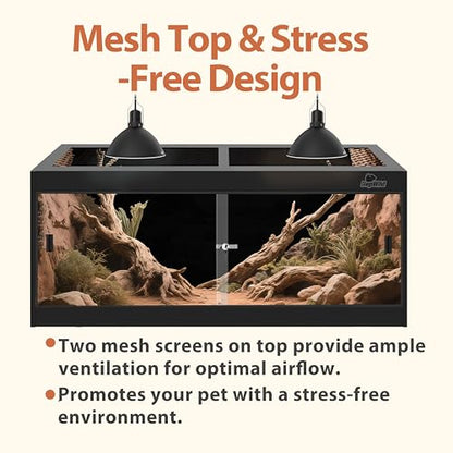4x2x2 (120 Gallon) PVC Reptile Enclosure, RepWild Terrarium/Tank with Heavy-Duty Screen Top, Glass Sliding Doors & Lock for Bearded Dragons, Ball Python, Geckos, Lizards - size: 48"W x 24"D x 24"H