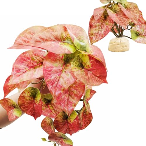 Fake Plant for Reptiles Terrarium, Habitat Decor,Tank Accessories | Artificial Plants with base for ball python bearded dragon Gecko Chameleon Snake Tortoise Tank Accessories-Arrowhead - color: Arrowhead