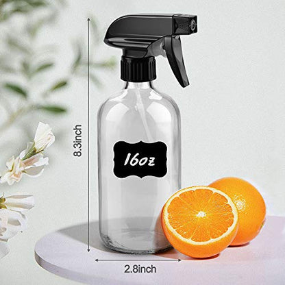 Worldgsb Glass Spray Bottles, 16oz Refillable Containers, Empty Boston Round Bottles with Labels & Adjustable Nozzle for Cleaning, Gardening, Aromatherapy, Pets, Plant, Hair -Clear (1 Pack) - color: Clear, style: 1 Pack