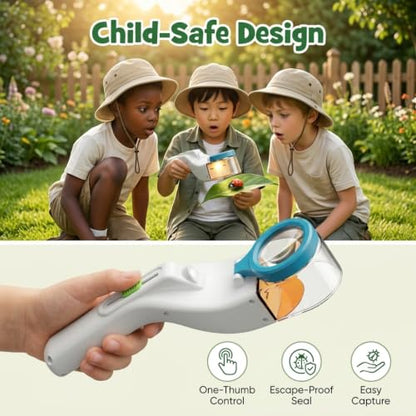 Baideluo Kids Bug Catcher with LED Light & 6X Magnifying Glass (White) - color: White