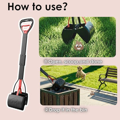 33" Pooper Scooper 2 Pack, XL Tall Handle No Touch Dog Pooper Scooper for Large Small Dogs, Durable Spring & Lightweight, Large Pooper Scooper for Dogs Heavy Duty, Portable Dog Poop Pick Up Tool