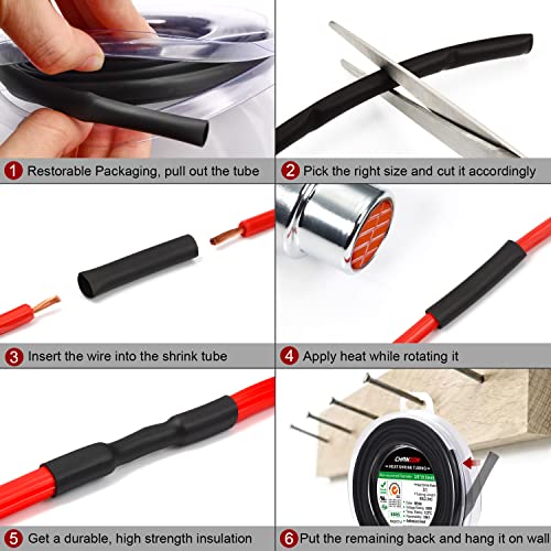 Chanzon 2:1 Ratio 1/24" (1mm) Heat Shrink Tubing 8Ft Roll Red | Polyolefin Sleeving 2.5M Roll, for Automotive Wire Repair, Marine, RC Hobby & Electronic Insulation, 1pcs - color: Red, size: 1mm (1/24") - 8FT