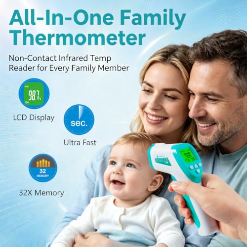 No-Touch Medical Grade Forehead Thermometer, Blue | For Adults, Kids, and Infants, Digital Temporal Touchless, LCD Display - color: Green White
